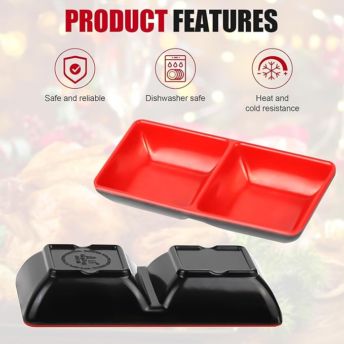 15 Pcs Dual Soy Sauce Dish, Melamine Dual Dipping Bowls Divided Sauce Dishes for Sushi,Two Compartments Plate Appetizer Serving Tray for Restaurant Kitchen Condiments