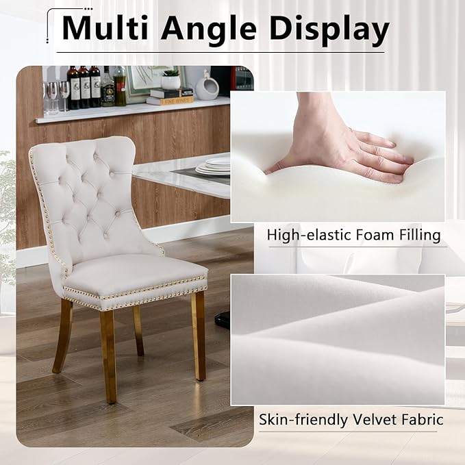 9 Piece Glass Dining Table Set,70" Dinner Room Glass Table Set for 8,Modern Kitchen Dinner Table Set with Stainless Steel Base and 8 Upholstered Velvet Dining Chairs for Living Dining Room