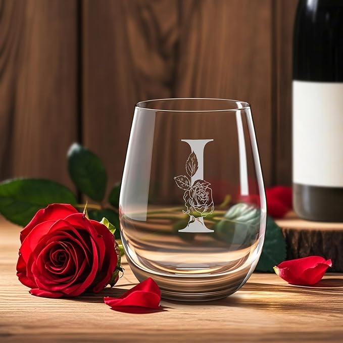 Valentines Day Gifts for Her, Gifts for Women Her Friend Mom Grandma Wife Sister Bridesmaid Nurse, Birthday Galentines Mothers Day Christmas, Personalized Initial Customized Wine Glasses 18OZ(I)