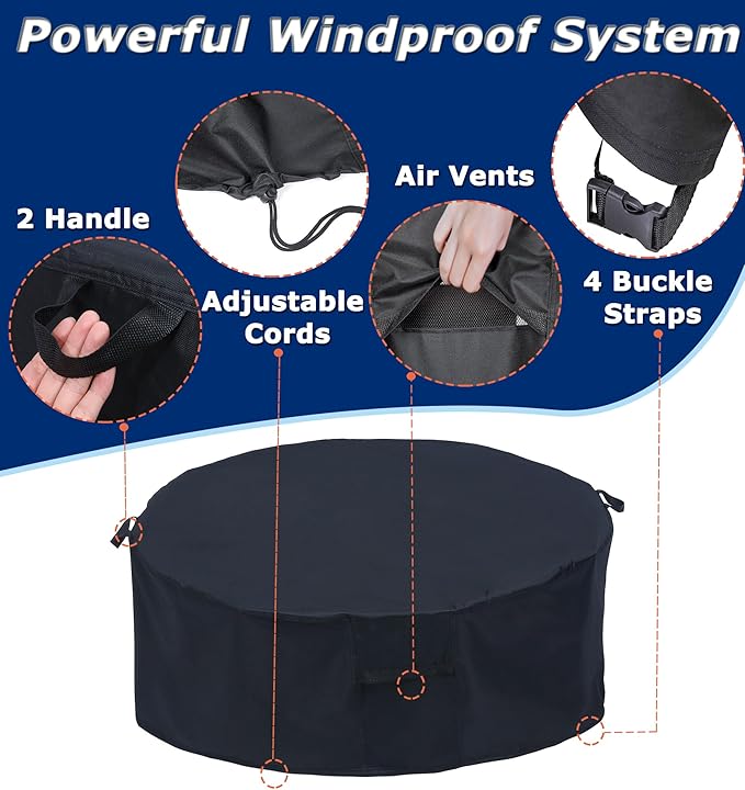 Round Patio Furniture Covers - 82" Dia Waterproof Table & Fire Pit Cover - Anti-Fading for Outdoor Dining Sets