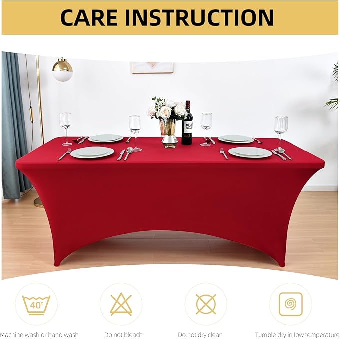 2-Pack 4ft Spandex Table Covers for Rectangular Folding Tables - Wrinkle Resistant Stretch Tight Table Cloths - Ultimate Fitted Table Protector for Parties, Banquet, and Wedding