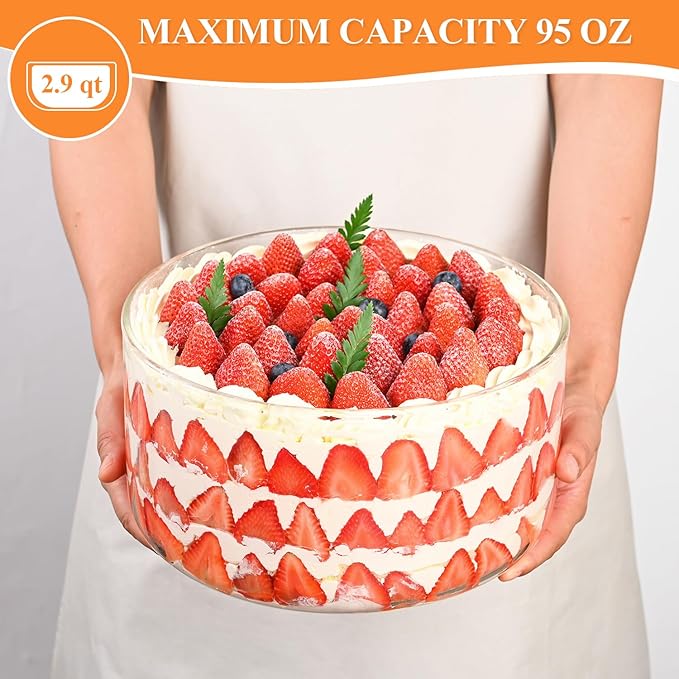 Large Salad Bowl, 8 inch Trifle Bowl Glass with Sealed Lid, Versatile Mixing and Serving Bowl for Laying Ice Cream, Cake, Cupcake, Salad, Fruit, Baking, Dessert and Party Diy, Microwave Safe