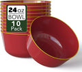 Trendables 24 oz Plastic Bowls Set - Fancy Serving Bowls - Perfect for Ice Cream, Salad, Candy - Disposable (10, Burgundy Gold Rimmed)