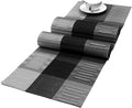 SHACOS Table Runners Woven Vinyl PVC Table Runners 12 x 90 inch Wipeable Heat Resistant Runner for Tables Countertop Indoor Outdoor, Bamboo Ombre Black and Gray