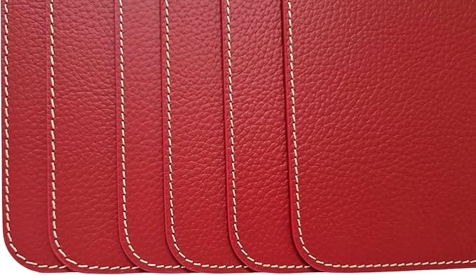 Nikalaz Set of 6 Placemats Made of Recycled Leather (Christmas Red, 18"x13")