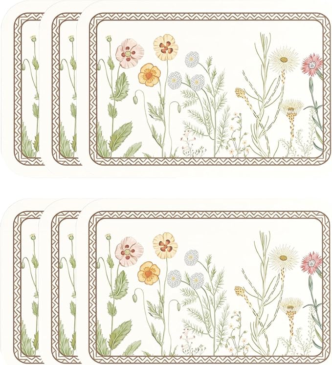ISAENNE Designer Cottage Rectangular Placemats Set of 6,Flower Pattern PVC Placemat, Waterproof and Heat-Resistant Pastoral Style,Decoration for Kitchen,Dinning,Parties, Holiday,12"*17"