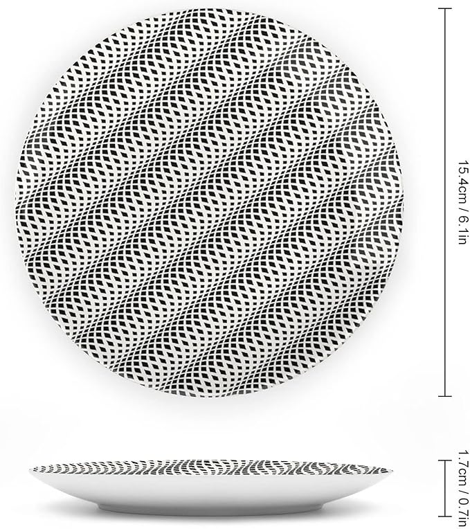 Decorative Plates, Abstract Print Ornament, Wavy Rhombus Abstract Modern Monochrome Decor, 6 Inch, Kitchen Wall Decor, Black White