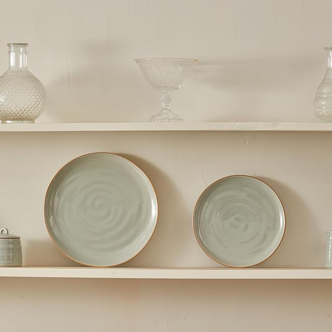 Bico Light Sage Green 10 inch Stoneware Dinner Plates Set, Set of 4, Microwave and Dishwasher Safe, for Main Course, Steak, Pasta
