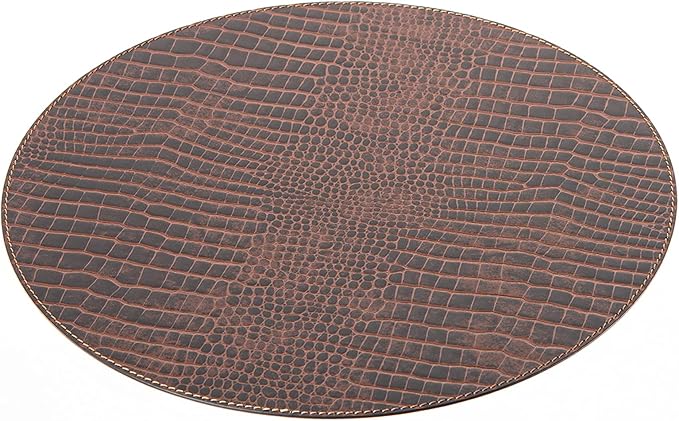 Nikalaz Round Placemats Set (Pack of 4) Recycled Leather Table Mats 15 inches, Kitchen Dining Table Decor by Nikalaz (Crockodile)