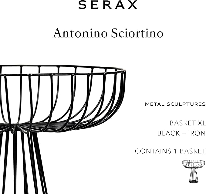 Serax Home Decor Fruit Bowl | Metal sculptures interior accessories by Antonino Sciortino | Oval Iron Kitchen Basket | Modern House Decor or Kitchen Storage for Counter and Table (bread basket, black)