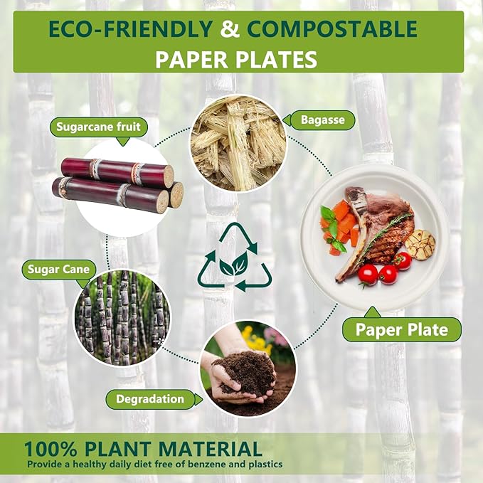 6 Inch Dessert Paper Plates, 200 Pack Disposable Compostable Small Plates Made from Sugarcane Fibers, Eco-Friendly, White
