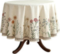 ISAENNE Designer Off White Linen Round Tablecloth,Floral Elegant Table Cloth,Stain Resistant Vintage Decor Tablecloths for Dining Thanksgiving Kitchen Christmas,Diameter 67"-Serenity G