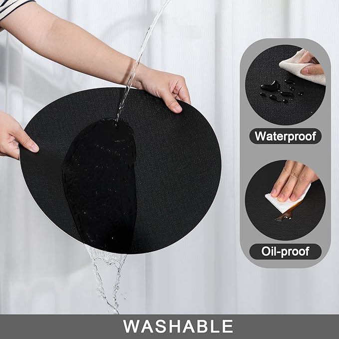 Myir JUN Round Placemats, Dual Sided Faux Leather Place Mats Set of 4 Indoor/Outdoor Non-Slip Washable Table Mats (Black, 4 Pack)