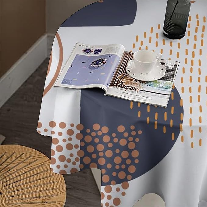Abstract Modern Art Mid Century Round Tablecloth, Mid Century Rustic Boho Art Pattern Tablecloth for Home Party Dining Room Kitchen Decor 60Inch(152cm)