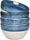 Bosmarlin Stoneware Soup Bowl Set of 4, 26 Oz, Cereal Bowl for Oatmeal, Dishwasher and Microwave Safe, Reactive Glaze (Deep blue, 6 in)