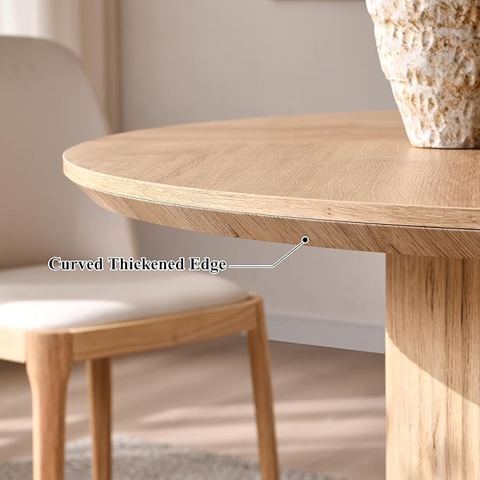 T4TREAM 47" Fluted Round Dining Table for 4-6, Mid-Century Modern Kitchen Table with Thickened Edge & Cylindrical Base for Dining Room, Kitchen, Living Room,Natural Oak(Table Only)