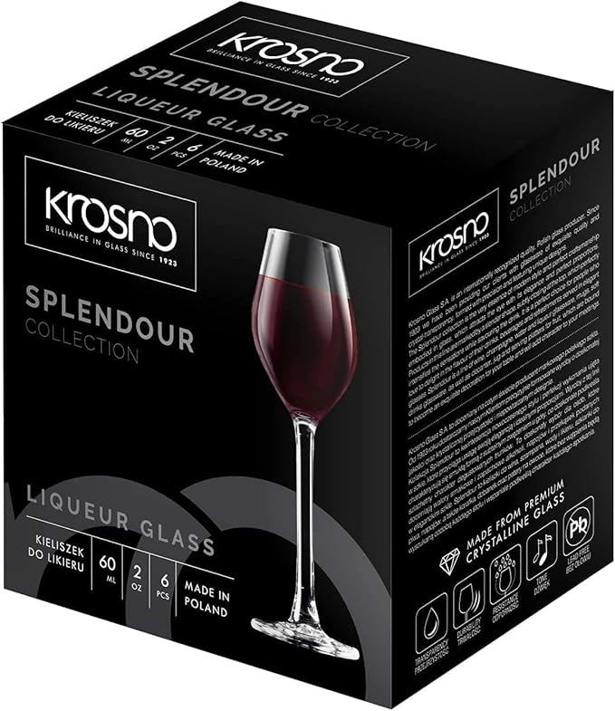 Krosno Grappa, Schnapps & Liqueur Glasses | 6-Piece Set | 2.0 oz | Splendour Collection | Vodka Shot Glasses | For Home, Restaurants & Parties | Dishwasher Safe | Lead-Free Crystal Glass