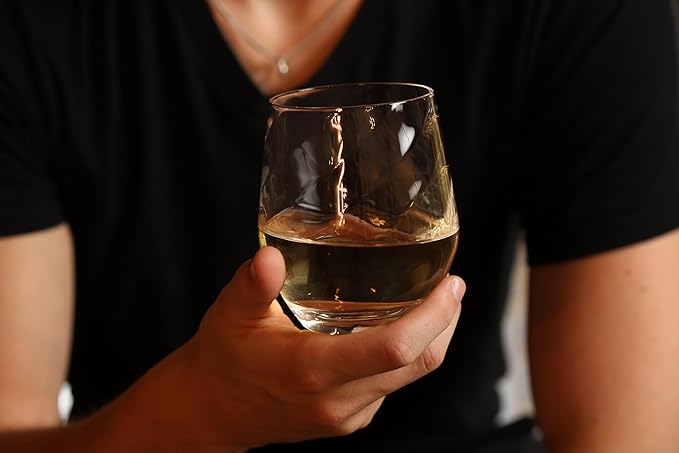 Üllo Aer Crystal Stemless Wine Glasses with Aerating Swirl Design for Enhanced Flavor, Clear, Set of 4