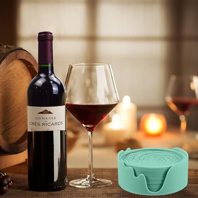 Silicone Coasters Set of 6 with Holder, Unique Rose Petal Design, Drink Coasters for Table Protection, Cup Mat for Hot-Cold Beverages, Modern Non-Slip, Non-Stick Design, Ideal Gift(6 Pack, Mint Green)