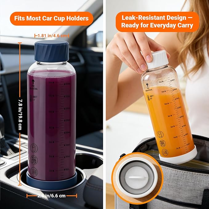 Sursip Glass Juice Bottles 6 Pack 16 oz – Reusable Glass Water Bottles with Stainless Steel Lids – Heat-Resistant Borosilicate Glass, BPA Free, Leakproof for Juicing, Smoothies, Milk, Infused Water