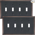 2-Pack Quad Toggle Light Switch Cover Plate, Durable Zinc Alloy Decorative Switch Plate Covers, Aged Bronze 4 Gang Wall Plate for Toggle Light Switch and Rotary Dimmer Switch