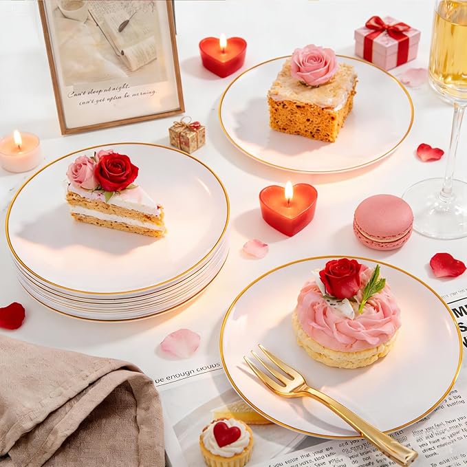 Festiva 400Pcs Gold Dessert Plates 6.3" with Forks 5"- 200PCS Small Disposable Dessert/Cake/Appetizer Plates and 200PCS Forks - Serve 200 Guests for Birthday Party& Wedding &Valentine's Day