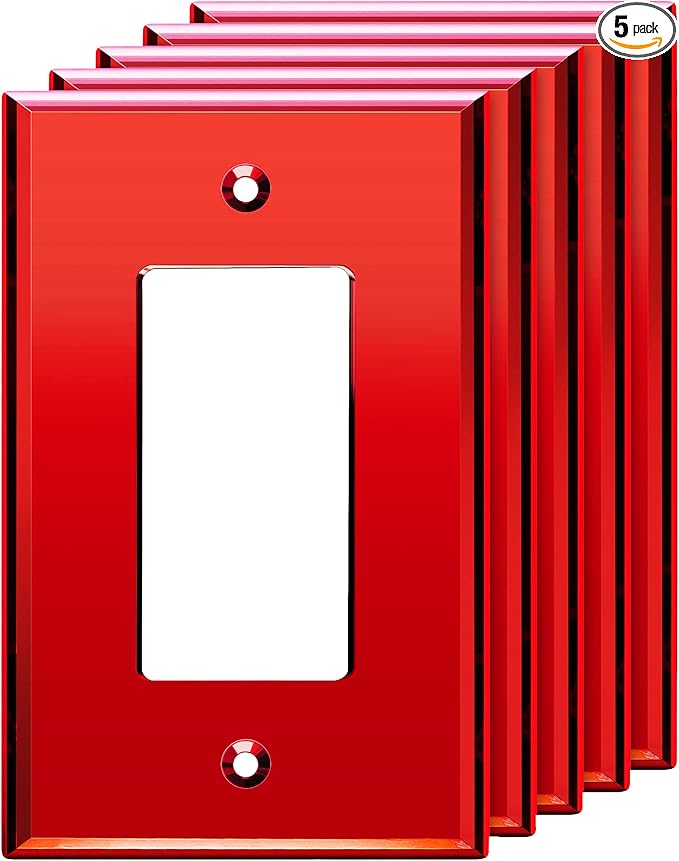 LIDER Reflective Acrylic Decorator Wall Plate, Mirrored Light Switch Plate, Plexiglass Outlet Cover, Acrylic Glass, Oversized 1-Gang 5.25" x 3.44", LWP-31O-ARD5P, Red, 5 Pack