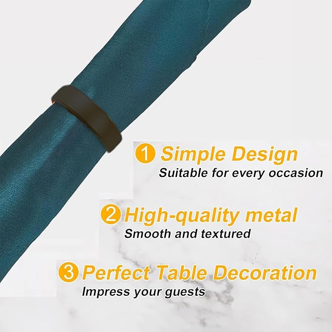 8 Pcs Black Napkin Rings - Metal Napkin Ring,Stainless Steel Napkin Rings for Table Settings Wedding Christmas Party Dinner Table(Semicircle)