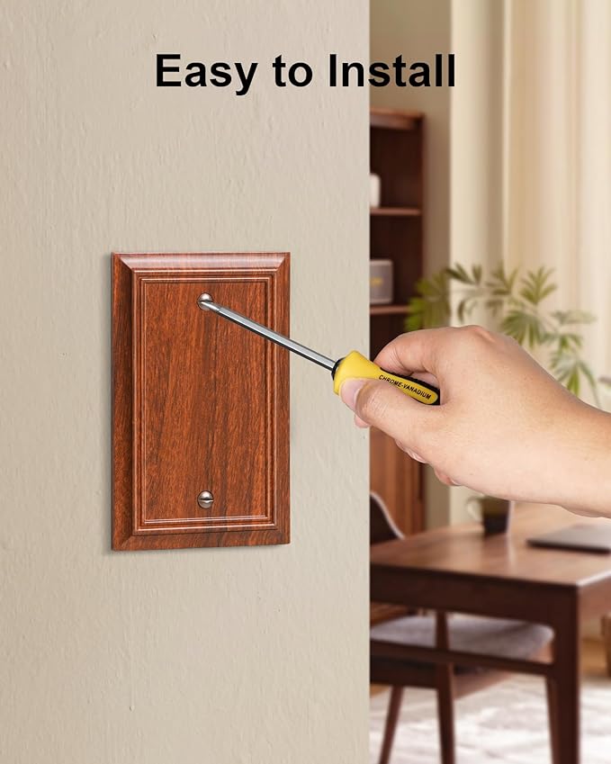 2-Pack Single Blank Wall Plate, Durable Natural Bamboo Fiber Wall Plate Cover,Wood Grain 1 Gang Wall Plate for Unused Outlets/Switches, Corrosion Resistant