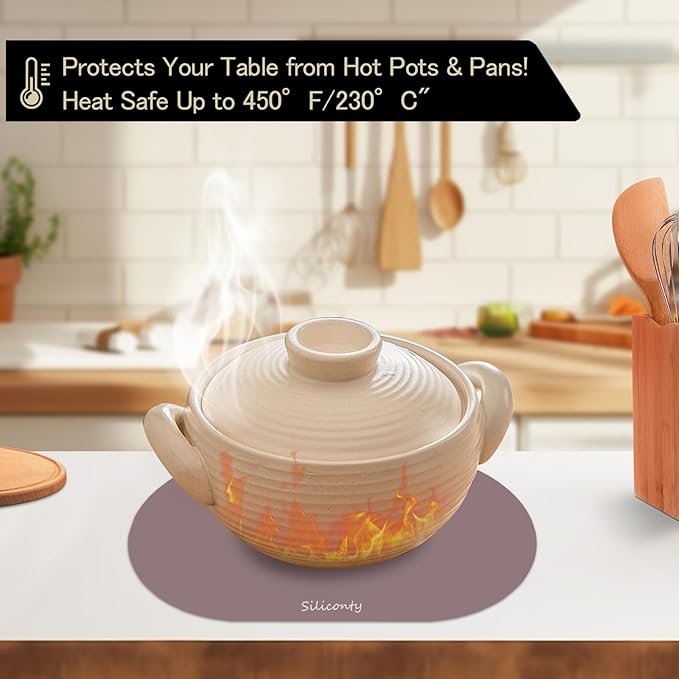 Silicone Placemats, Oval Placemats Set of 4. Heat-Resistant and Easy to Clean Siliconty Mats, Non-Slip Silicone Placemats for Table Protection. (2, Cameo Brown)