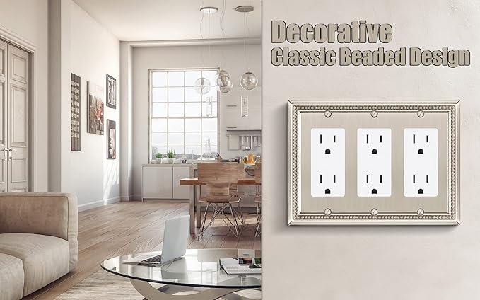Henne Bery Sunken Pearls Heavy Duty Decorative Wall Plate Switch Plate Outlet Cover (Triple Decorator, Satin Nickel)