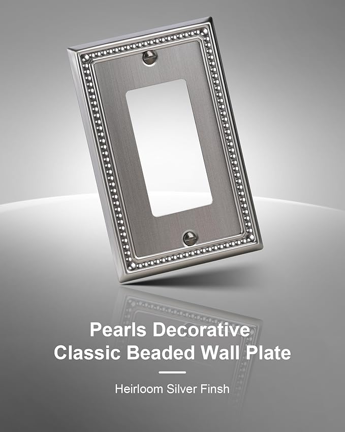 6-Pack Decorator Outlet Cover Plate, Pearls Decorative Switch Plates and Outlet Covers, Antique Silver Metal Wall Plates for Electrical Outlets