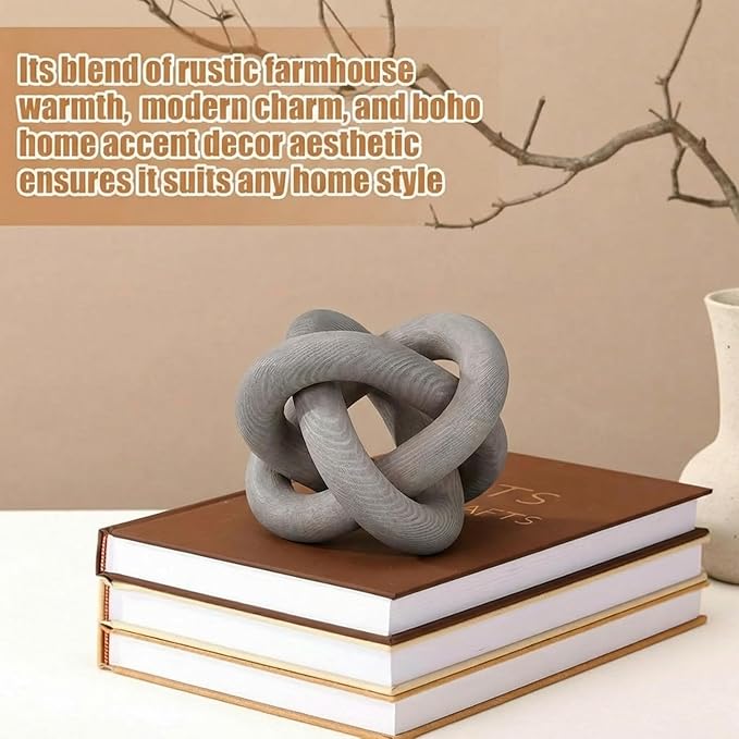 3 Link Wood Knot Decor Rustic Home Décor Accents Hand Carved Coffee Table Decoration, Boho Chain Link Decoration, Modern Shelf, Rustic Objects for Home Living Room Bedroom(Gray)