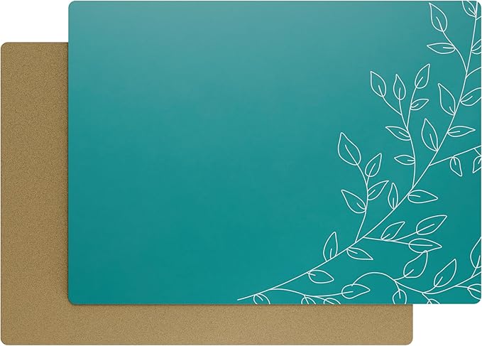 Royalty Art Deep Sea Green Boho Placemats, 4 Pc. Set, Non-Slip Cork Backed, Wipeable Heat Resistant Surface for Kitchen and Dining Table Protection, Cute Floral Pattern for Farmhouse or Rustic Decor
