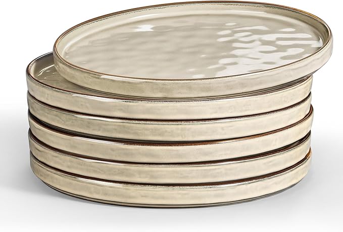 LIANYU 10.2 Inch Dessert Plates Set of 6, Ceramic Dinner Plates Dishes Set for Kitchen, Porcelain Serving Salad Plate, Chip & Scratch Resistant, Microwave, Oven and Dishwasher Safe, Sandy Beige