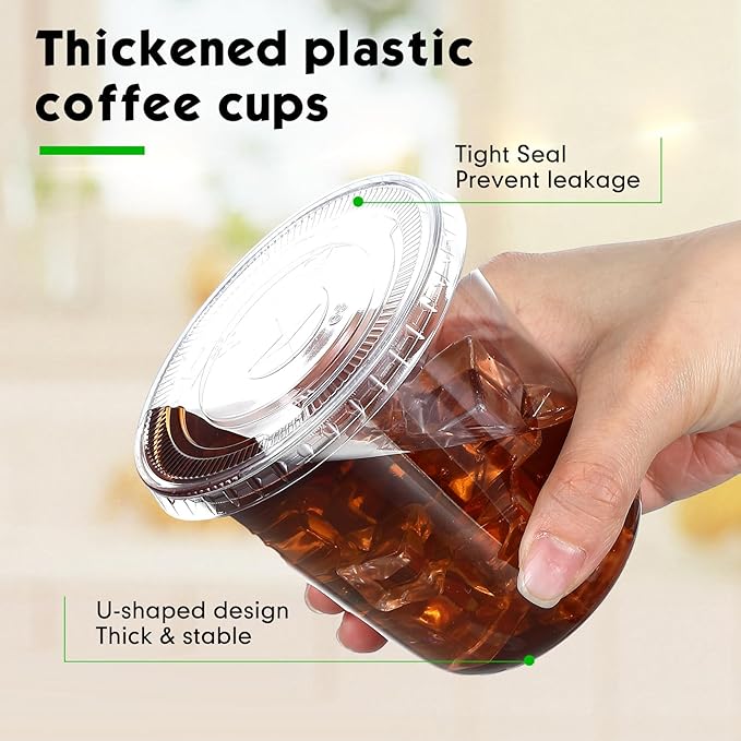 50 Sets Clear Plastic Cups with Lids and Straws, Disposable Iced Coffee Cups Drinking PET for Cold Drinks, Juice, Smoothie, Coffee Shops, Party, Christmas(Clear,12 oz)