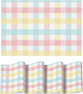 Artoid Mode Buffalo Plaid Vinyl Placemats Set of 4, 12x18 Inch Washable Non-Slip Heat Resistant Plastic Place Mats for Party Dining Table, Pink/Blue