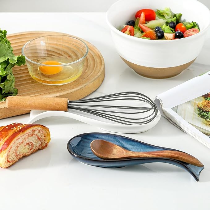 Ceramic Spoon Rest for Stove Top,Large 8.7 Inch Spoon Holder for Kitchen Counter,Porcelain Utensil Rest for Thankgiving and Christmas Gift,Dishwasher Safe and Heat-Resistant,White(1 PC)