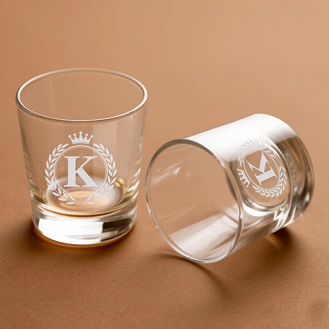 Whiskey Glasses - Rocks Old Fashioned Glass Gifts for Men, Monogrammed A-Z 10oz Personalized Whisky Glasses, Christmas Birthday Gifts for Men Him Dad Father Husband Brother Son (K)