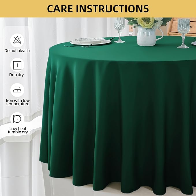 2-Pack Round 108-inch Blackish Green Table Cloths, Solid Stain and Wrinkle Resistant Circular Tablecloth, Premium Plain Weave Polyester Fabric Table Linen Covers for Hotel, Banquet