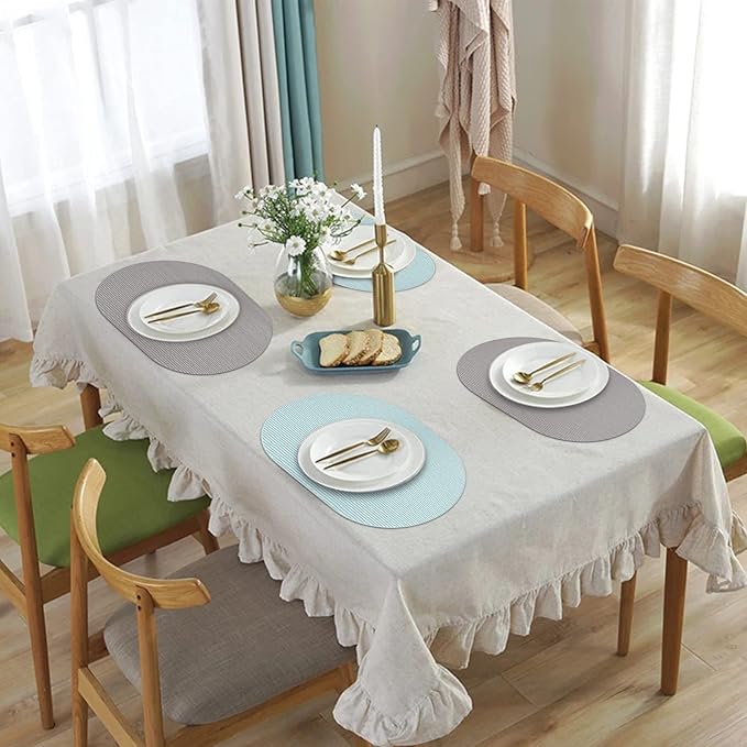 Silicone Placemats, Oval Placemats for Dining Table, Placemats Set of 4, Non-Slip Waterproof Heat Resistant Table Mat, Outdoor Placemat for Patio Table (Light Blue-Oval)