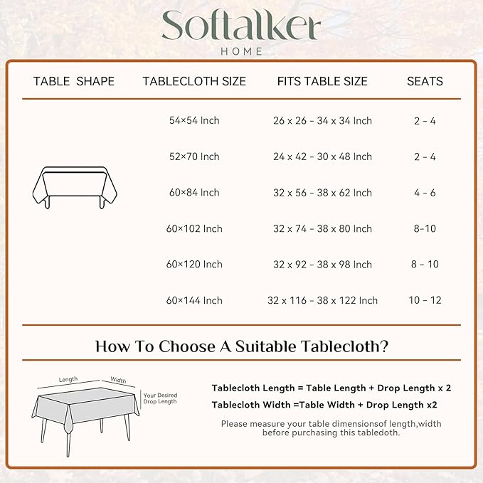 Softalker Extra Lang Tablecloth Rectangular 60 x 144 inch Cream Faux Linen Tablecloth Outdoor Waterproof Stain and Wrinkle Resistant Table Cover for Spring Easter Party Picnic Decor Vintage Tabletop