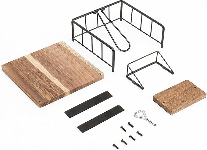 Livabber Flat Napkin Holder, Metal Kitchen Napkin Storage with Weighted Tension Arm Rustic Tissue Paper Dispenser for Countertop, Table Kitchen, Dining Room (with Wooden Base, Black Napkin Holder Set)