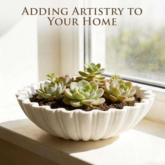 White Decorative Bowl Modern Home Decor - 10.6" Large Resin & Sandstone Centerpiece Bowl for Entryway Table, Coffee Table, Kitchen Counter or Serving Fruit, Keys, Candy