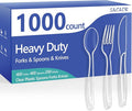 SACATR 1000 Count Plastic Silverware Heavy Duty - 400 Forks, 400 Spoons, 200 Disposable Knives, BPA-Free, Disposable Plastic Cutlery Set, Plasticware Suitable for Party Everyday Use ﻿