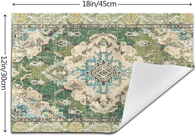 Sage Green Placemats 12x18 Inches Set of 4, Boho Vintage Ethnic Carpet Decorative Rectangle Table Mats for Party, Home Kitchen,Dining Table Decoration