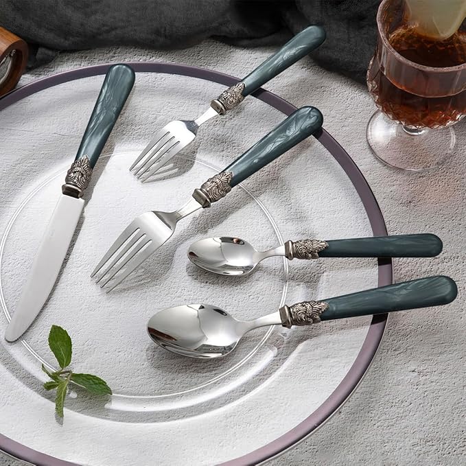 20 pieces 18/10 Stainless Steel Silverware Sets With Deep Grey Handle,Vintage Cutlery Sets,Sliverware set Service for 4,Dishware Safe (20, Deep Grey)