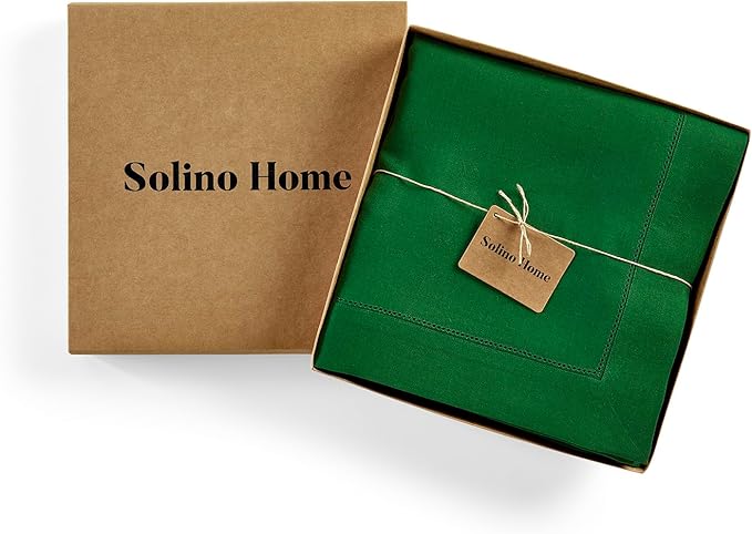 Solino Home Garden Green Linen Tablecloth 60 x 90 Inch - 100% Pure Linen Hemstitch Table Cloth for Rectangle Tables - Classic Hemstitch, Machine Washable Tablecloth for Winter, St Patricks Day, Easter