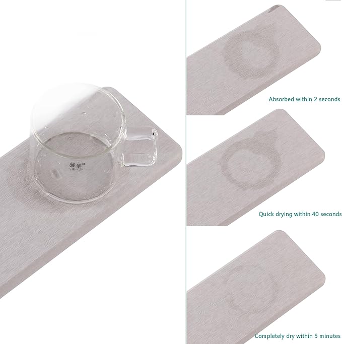 Water Absorbent Stone Tray for Sink, Quick-Drying Diatomite Soap Dish, Modern Home Kitchen & Bathroom, 2pcs 3.15 x 3.15in + 2pcs 6.3 x 3.15in, Light Grey