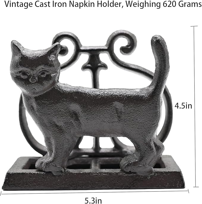 Exquisite Vintage Cast Iron Napkin Holder With Playful Standing Animal Motif - Cat Napkin Holders are suitable for kitchens, restaurants, and parties